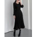 Solor Long Sleeve Round Neck Pleated Elegant Dress With Belt