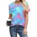 Tie  dye Print Round Neck Short Sleeve Loose Casual T  shirts Women