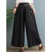 Women Floral Pattern Elastic Waist Casual Wide Leg Pants With Pocket