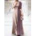 Solid Color Long Sleeve O  neck Mesh Patchwork Maxi Dress