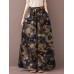 Women Color Printing Casual Drawstring Wide Leg Pants With Pocket