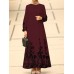 Flower Print Long Sleeve O  neck Maxi Dress