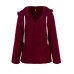 Women V  neck Hooded Solid Color Fleece Coats