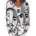 Women Art Abstract Character Print Loose Long Sleeve Casual T  Shirt