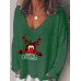 Women Christmas Letter Cartoon Print V  Neck Loose Long Sleeve T  Shirts