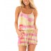 Tie  dye Print Sleeveless Casual Short Jumpsuits