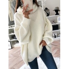 Women Long Sleeve High Collar Solid Sweaters