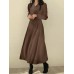 Solid Elastic Waist Button Long Sleeve Lapel Maxi Shirt Dress