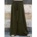 Women Brief Style Solid Color Pleated Mid Waist Loose Wide Leg Pants