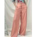 Women Casual High Rise Loose Fit Wide Leg Solid Pants with Side Pockets