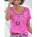 Women Ethnic Print Scoop Neck Short Sleeve Bohemian T  Shirts