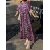 Floral Print Half Sleeve O  neck Loose Dress