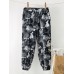 Ethnic Graffiti Print Drawstring Pocket Elastic Waist Harem Pants For Women