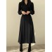 Solid Elastic Waist Button Long Sleeve Lapel Maxi Shirt Dress