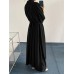 Solid Long Sleeve High Neck Pleated Casual Maxi Dress