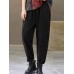 Women Corduroy Elastic Waist Side Pockets Solid Color Ankle Length Casual Pants