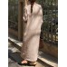 Solid Color Long Sleeve V  neck Loose Cotton Maxi Dress