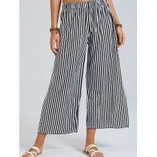 Striped Print Elastic Waist Wide Leg Lounge Pants For Women