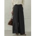 Women Casual Basic Solid Color Loose Wide Leg Pants With Pocket