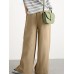 Women Casual Solid Color Elastic Waist Wide Leg Pants With Pocket