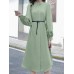 Solid Color Long Sleeve O  neck Puff Dress