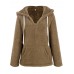 Women V  neck Hooded Solid Color Fleece Coats